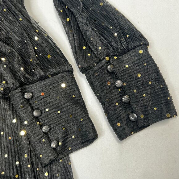 BALTIC BORN Abigail Sparkle Gown Sheer Metallic Dot Faux Wrap Maxi Black Gold S - Picture 14 of 15